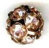 1 12mm Round Antique Copper with Light Rose Rhinestones